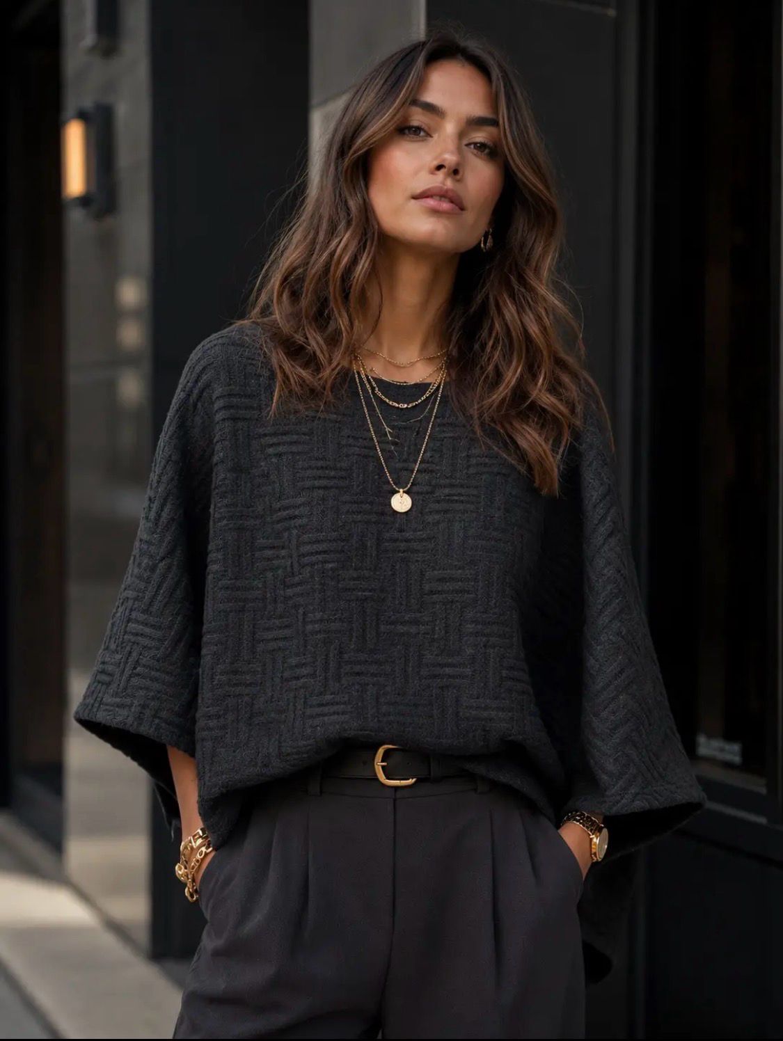 Dolman Sleeve Textured Sweater