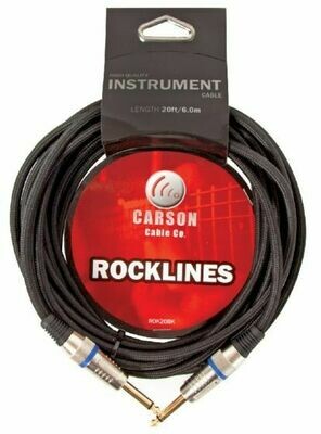 Carson Cable Co ROK20BK 020 Ft Guitar Cable Braided Black Stringaight Jacks 6