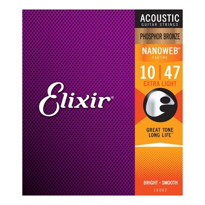 Elixir  Acoustic Guitar Strings Phosphor Bronze Nanoweb Custom Light 10-47 Elixir  Acoustic Guitar Strings Phosphor Bronze Nanoweb Custom Light 10-47