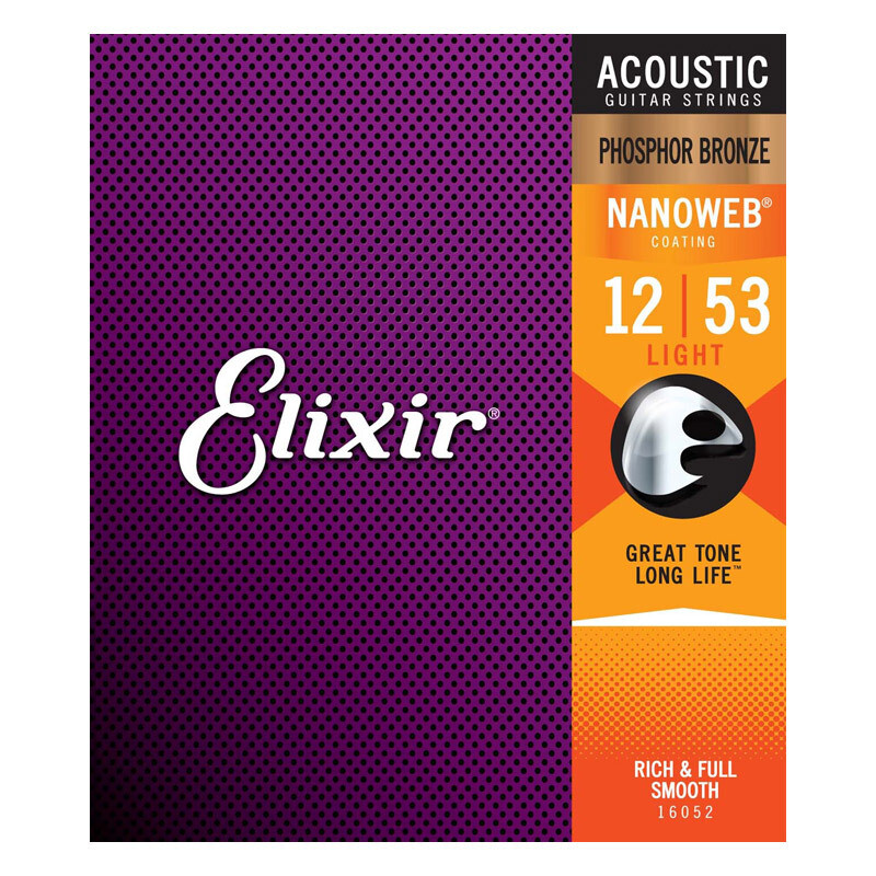Elixir  Acoustic Guitar Strings Phosphor Bronze Nanoweb Custom Light 12-53