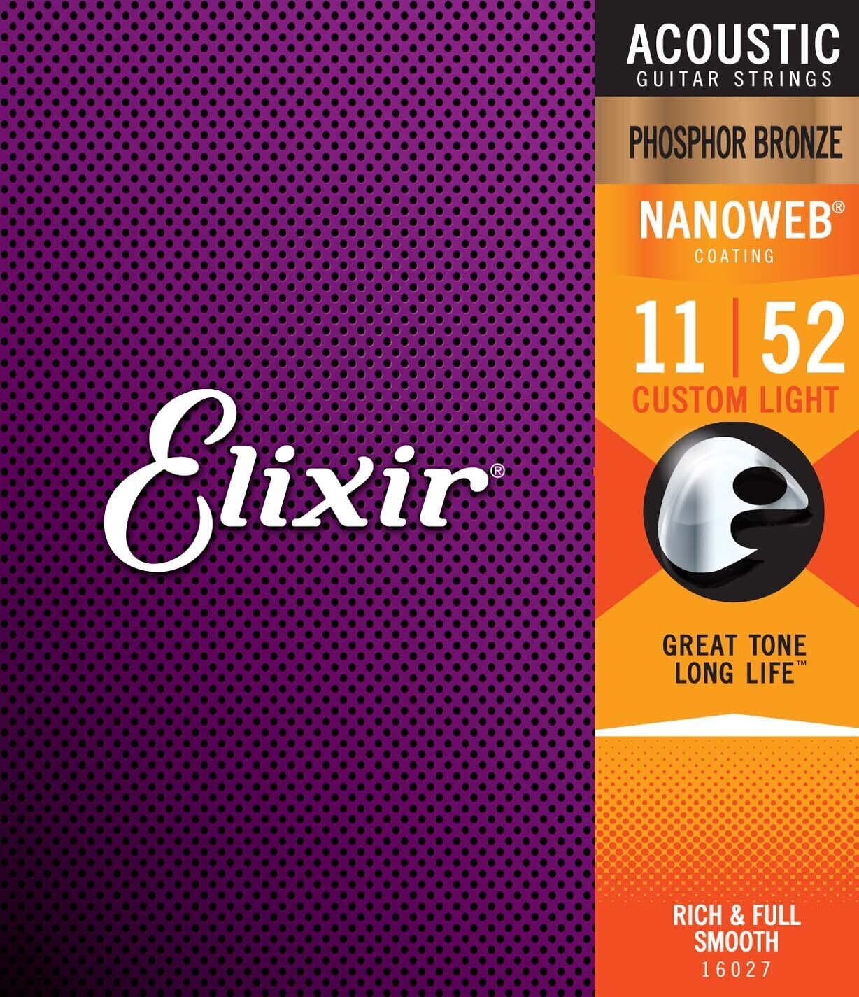 Elixir  Acoustic Guitar Strings Phosphor Bronze Nanoweb Custom Light 11-52
