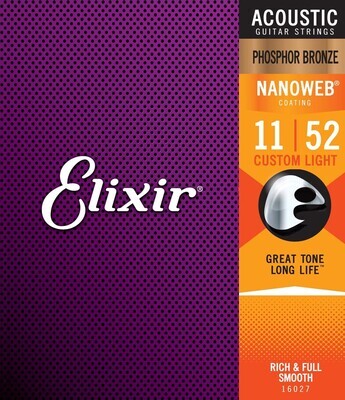 Elixir  Acoustic Guitar Strings Phosphor Bronze Nanoweb Custom Light 11-52 Elixir  Acoustic Guitar Strings Phosphor Bronze Nanoweb Custom Light 11-52
