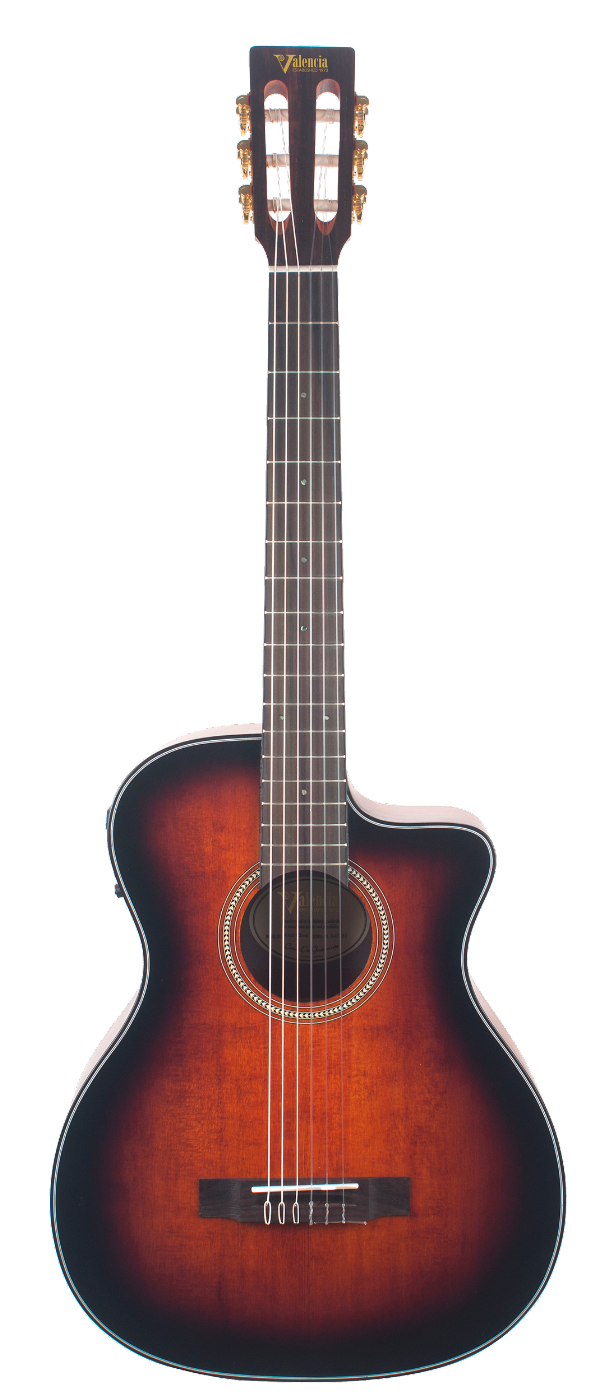Valencia 434CECSB Ac/El Cutaway Nylon string Guitar Sunburst