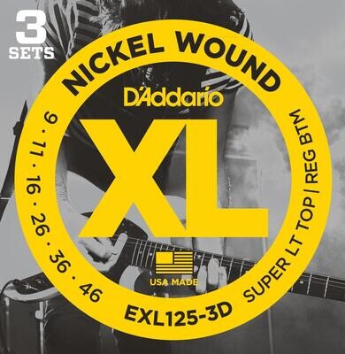 D&#39;Addario XL Nickel Wound Electric Super Light Top / Regular Bottom Set  09-46 3Pack