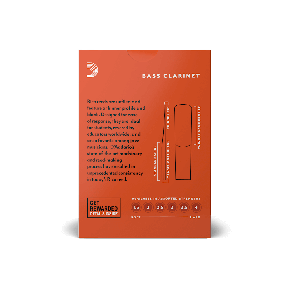 BASS CLARINET Reed 2.5 Single Rico by D&#39;Addario