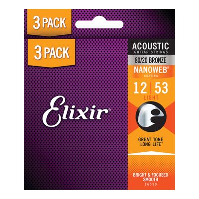 Elixir 11052 Nanoweb 80/20   Light 12-53 3 PACK Elixir 11052 Nanoweb 80/20   Light 12-53 3 PACK