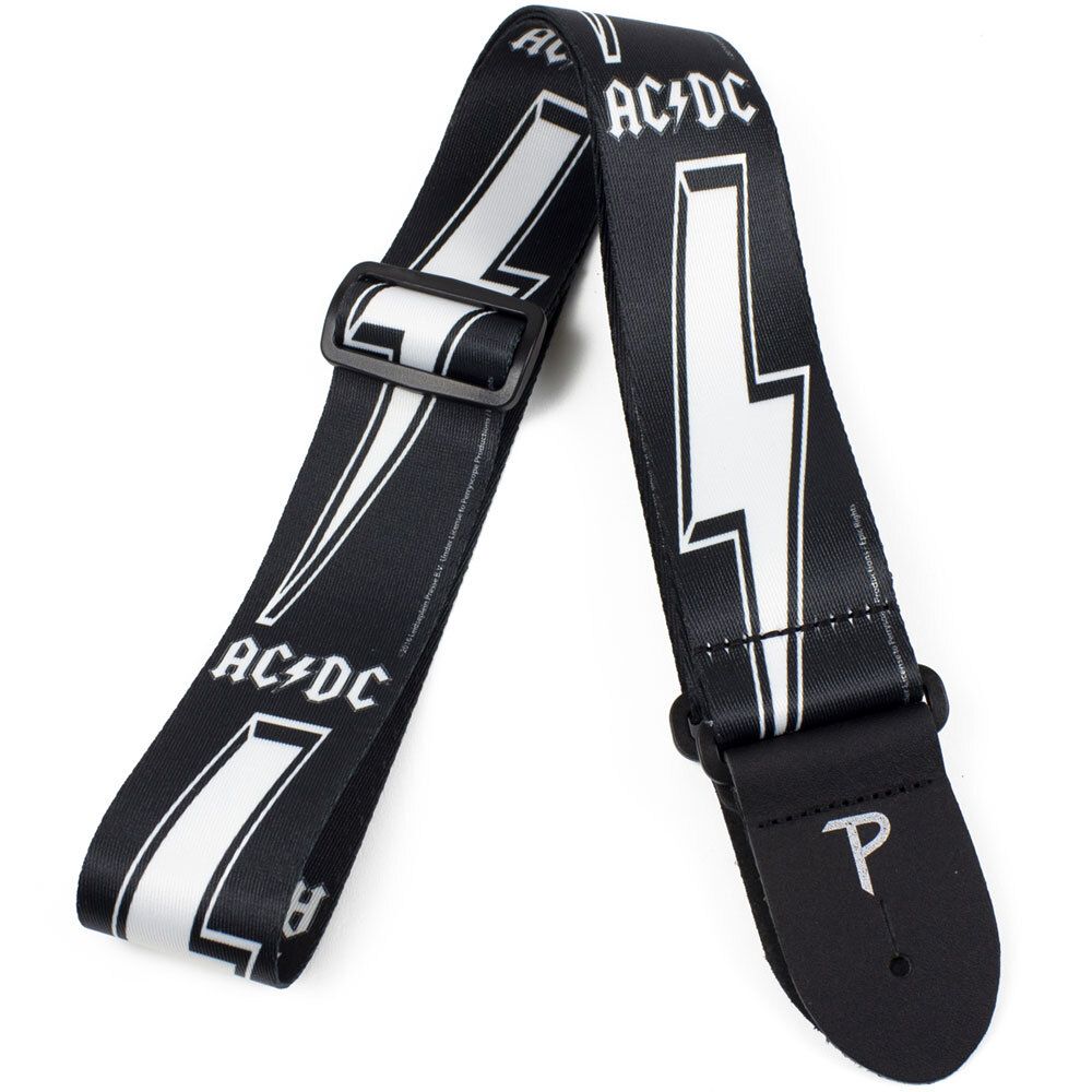 Perris 2" Polyester "AC/DC - White Logo &amp; Lightning Bolt on Black" Licensed Guitar Strap