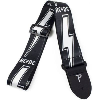 Perris 2&quot; Polyester &quot;AC/DC - White Logo &amp; Lightning Bolt on Black&quot; Licensed Guitar Strap