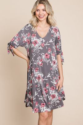 Floral Bow Slv Dress