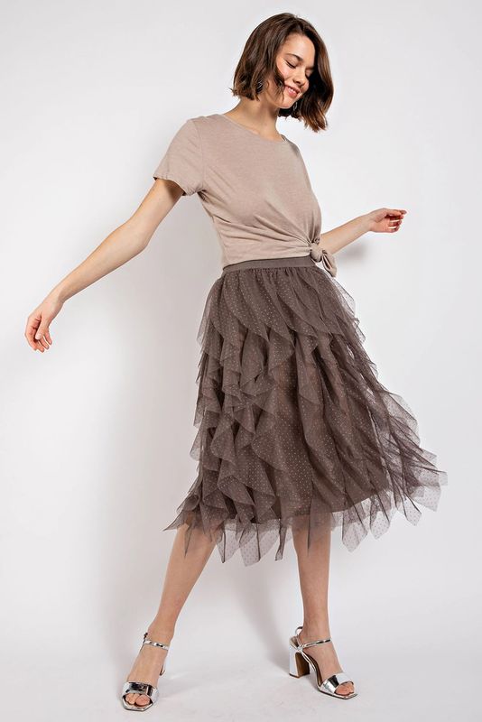 Ruffle Tulle Skirt-Brown