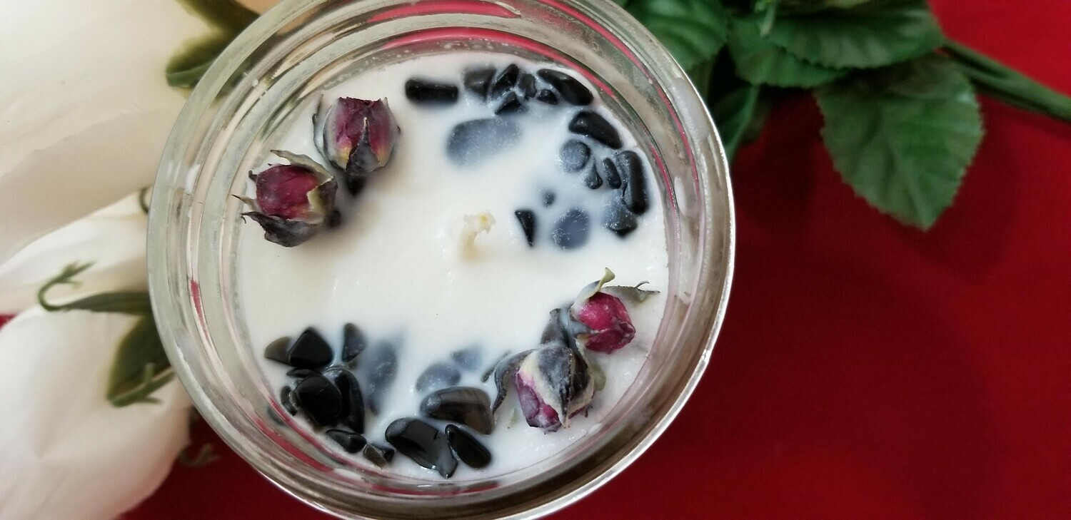 8 OZ. Rose Buds and Black Obsidian Candle