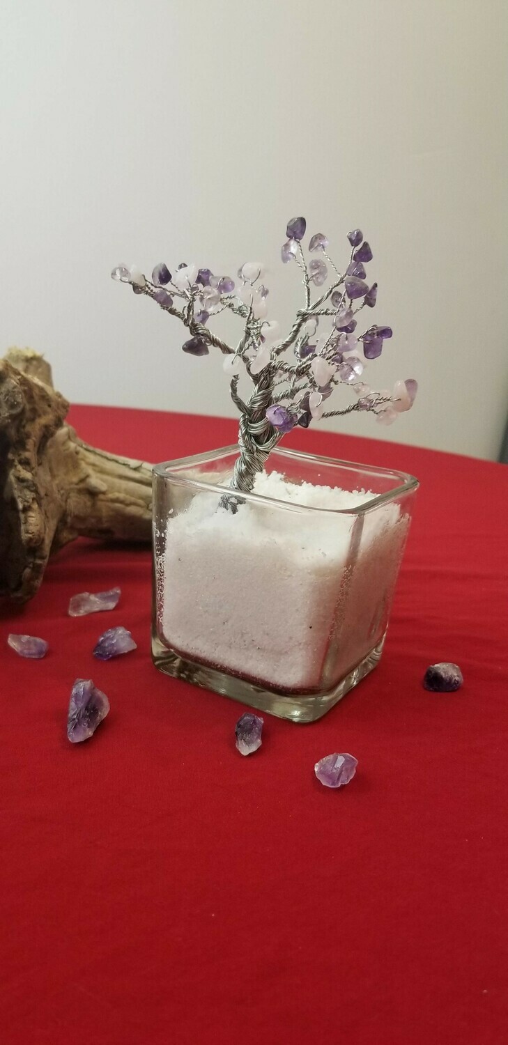 Wire Tree of Life Amethyst and Rose Quartz