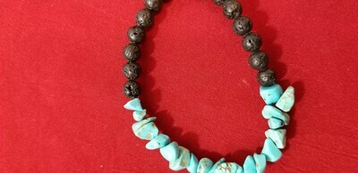 Blue Howlite and Lava Beads  bracelet 8 inch