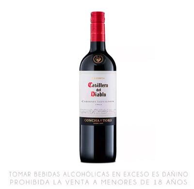 VINO TINTO RESERVA Cabernet Sauvignon CASILLERO DEL DIABLO Botella 750 ml
