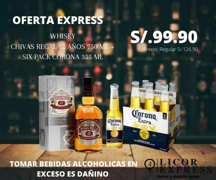 Whisky Chivas Reagal 12 años 750 ml. + Six pack corona 355 ml