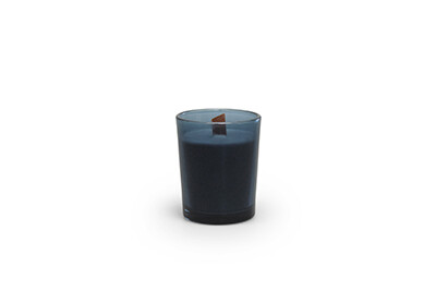 Kaarsje blauw met houten wiek