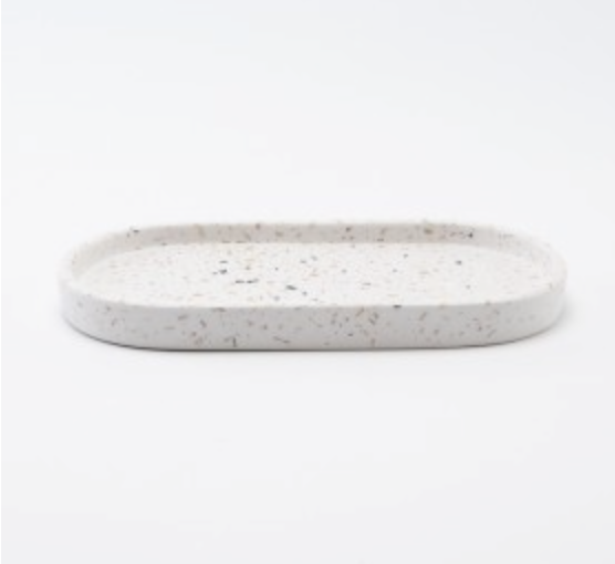 Terrazzo dienblad ovaal large - wit