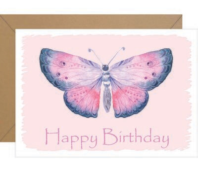 Pink Butterfly Birthday Card