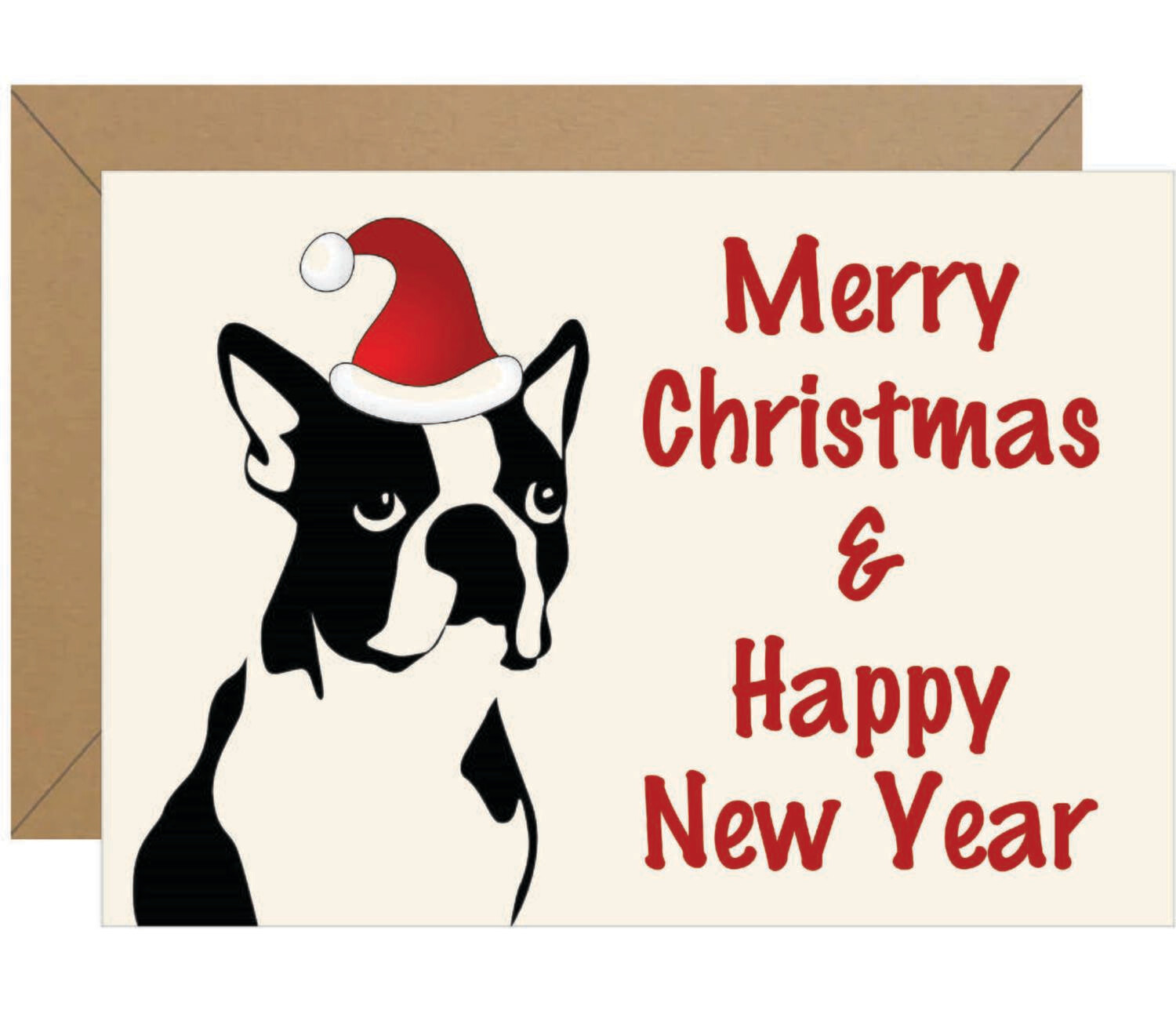 Boston Terrier Merry Christmas Note