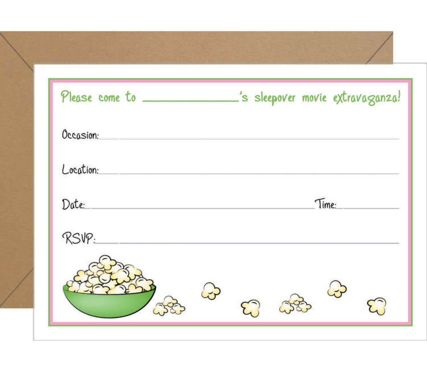 Popcorn Fill In Invitation - Printable