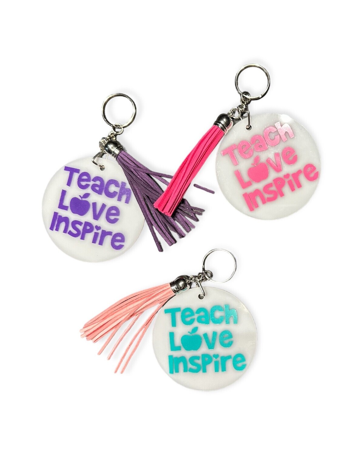 &quot;Teach, Love, Inspire&quot; Keychain, Color Choice: Aqua