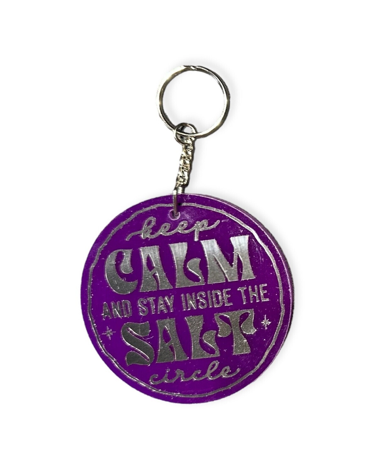 &quot;Keep Calm And Stay Inside The Salt Circle&quot; Keychain, Color Choice: Purple Acrylic with Black