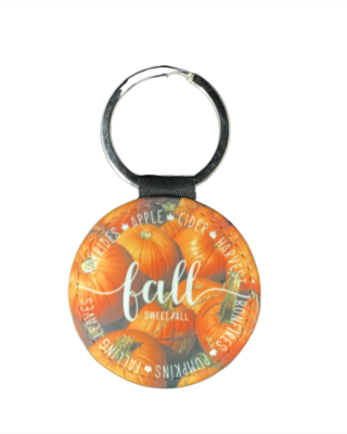 Fall Pumpkins Leather Keychain