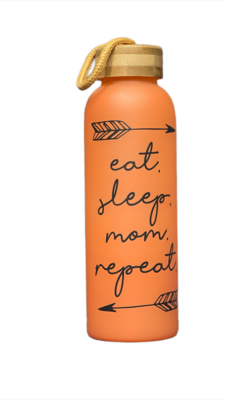 &quot;Eat, Sleep, Mom, Repeat&quot; Frosted Glass Bottle