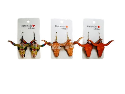 UT Longhorn Hand Painted Wood Earrings