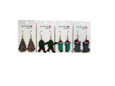 Christmas Hand Painted Wood Earrings