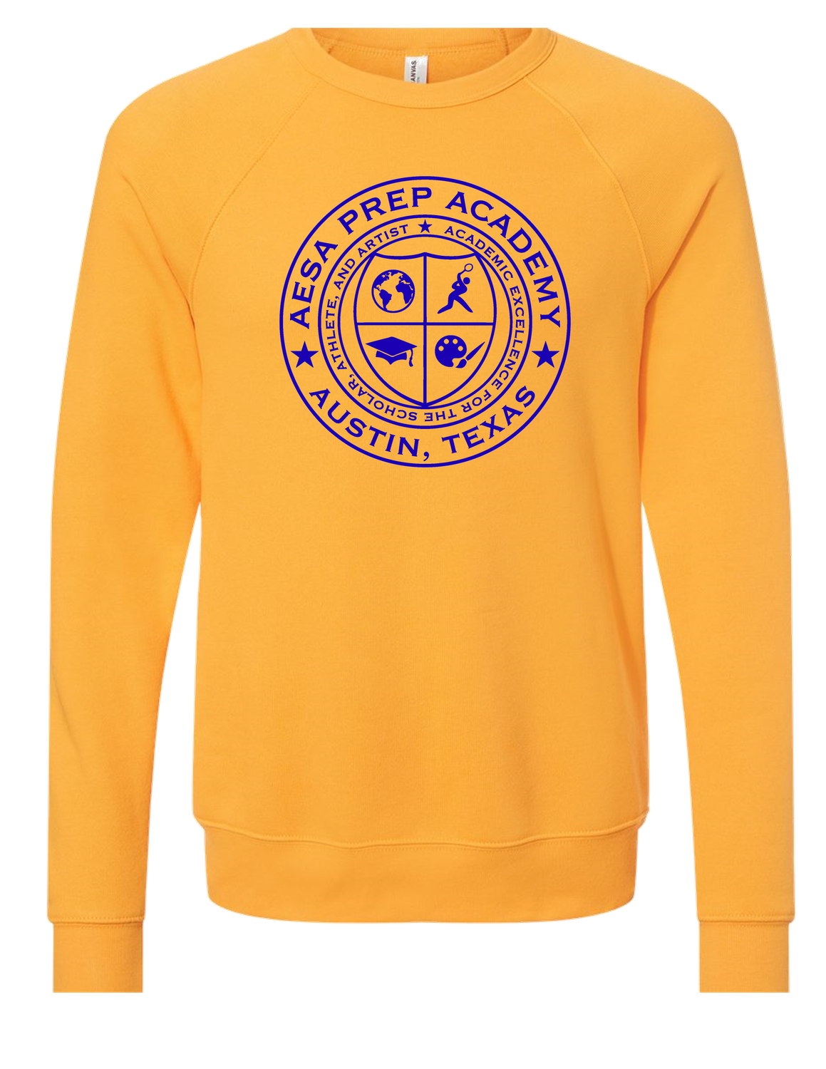 Gold w/Blue Logo Sponge Fleece Crewneck - Adult