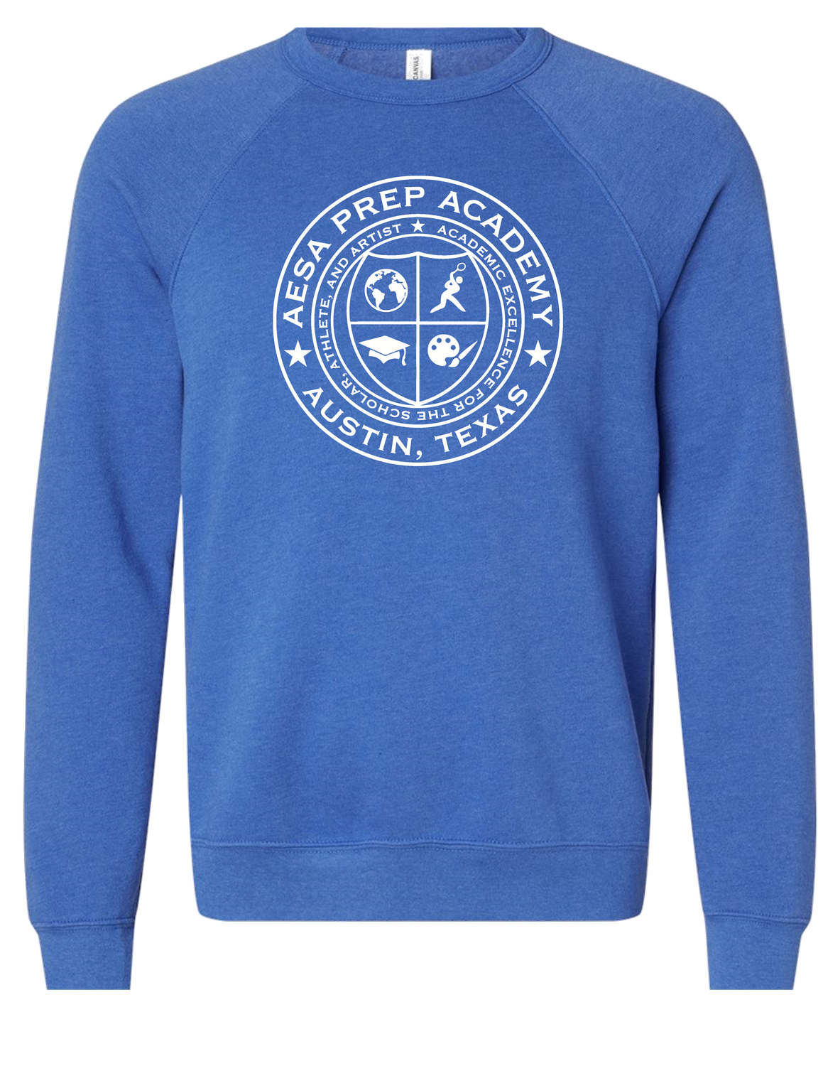 True Royal w/White Logo Sponge Fleece Crewneck - Adult