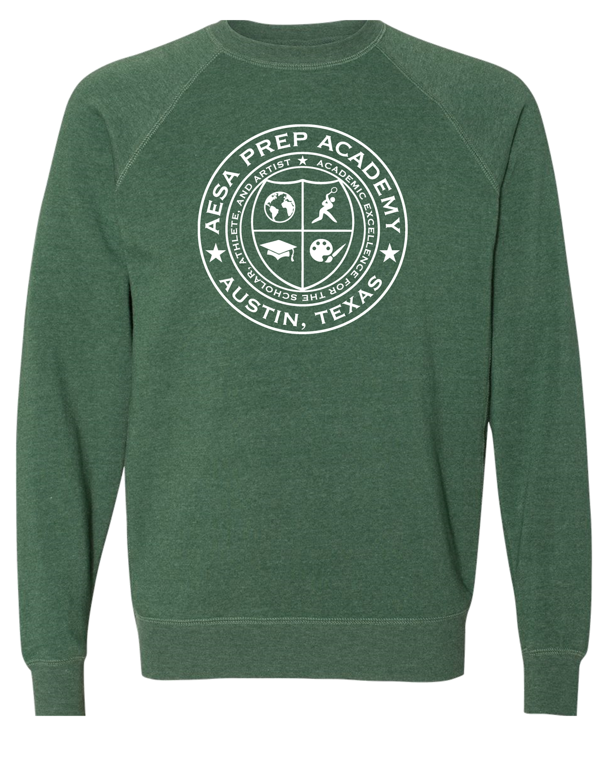 Moss w/White Logo Special Blend Raglan Crewneck - Adult