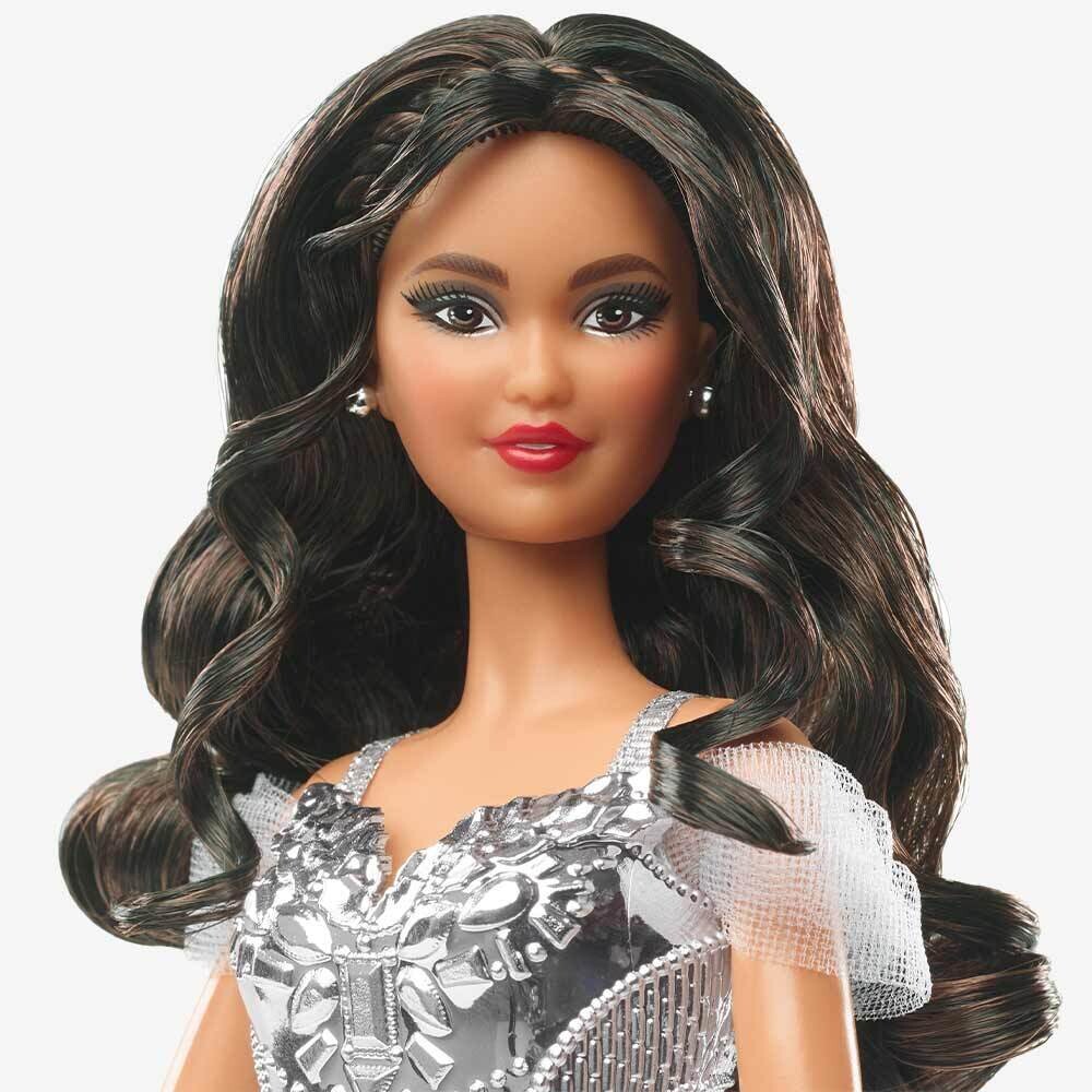 2021 Holiday Barbie Doll, Brunette Curly Hair