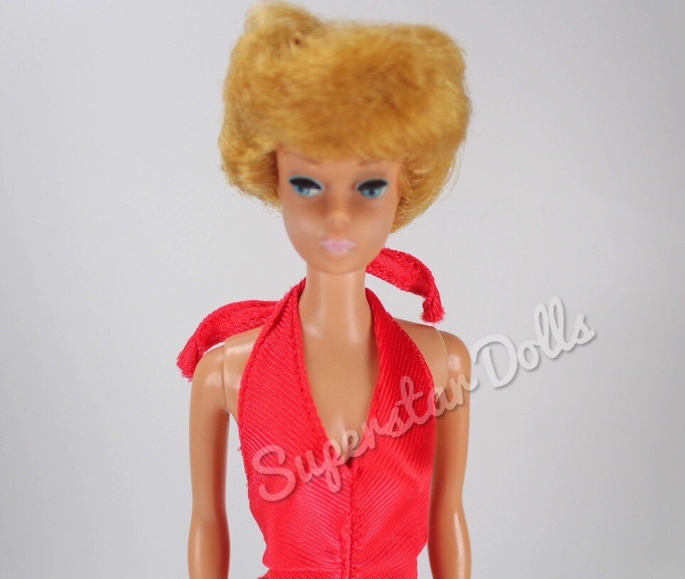 Vintage 1960's Bubblegum Pink Lipped Blonde Bubble-Cut Barbie Doll