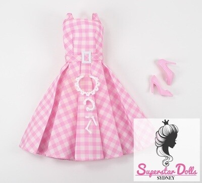 2023 Barbie The Movie: Pink Gingham Dress Fashion Set
