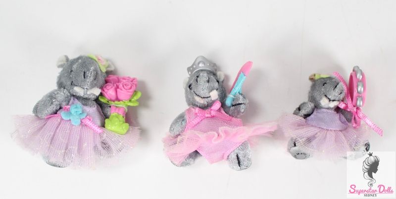 3 x 2004 Furryville Mini 3&quot; Plush Hippo Animals Figures By Mattel