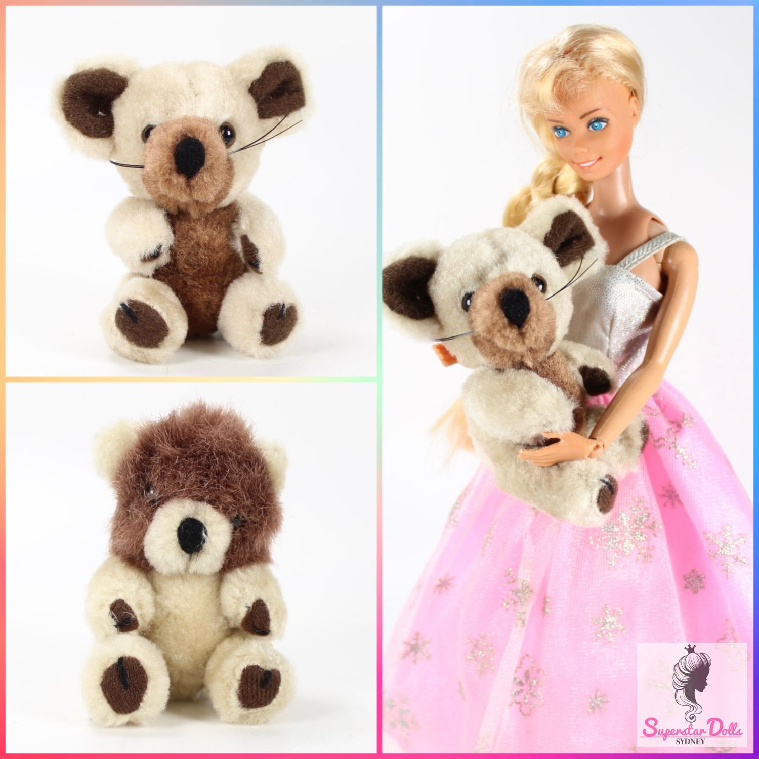 Miniature 4&quot; Stuffed Teddy Bear &amp; Mouse Toys for Barbie Sized Fashion Dolls