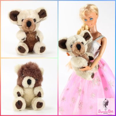 2 x Miniature 4&quot; Teddy Bear &amp; Mouse Stuffed Toys for Barbie Sized Fashion Dolls