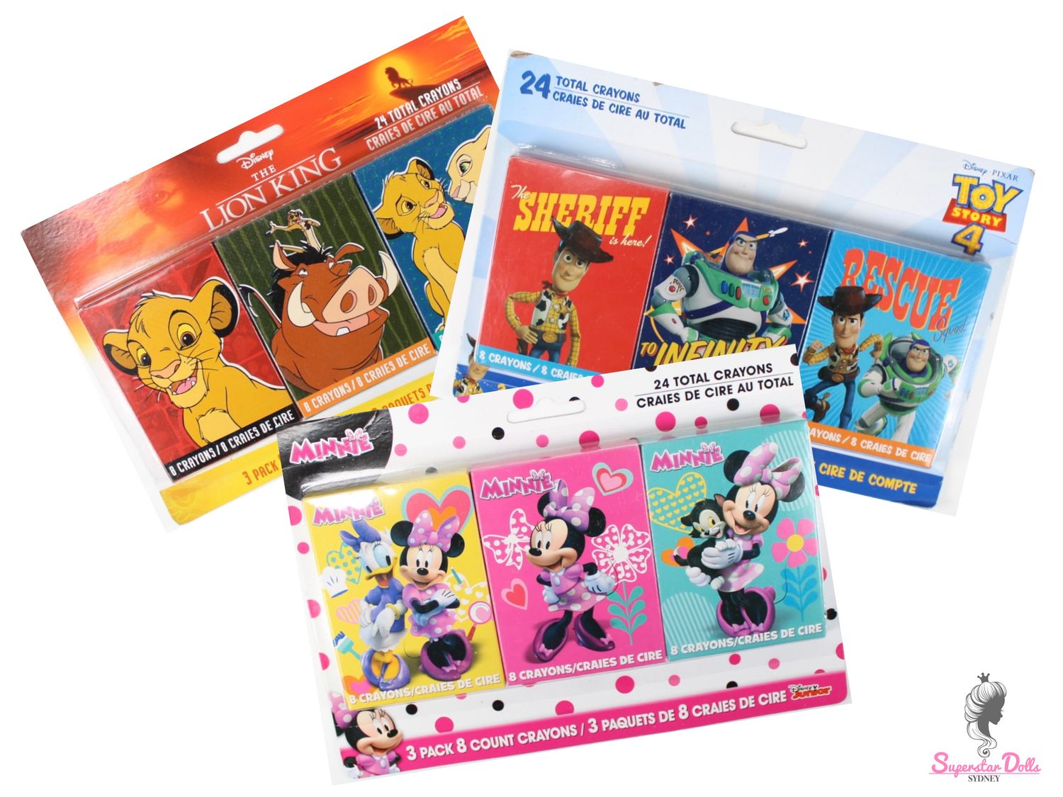 3 x Licensed Disney Junior: &quot;The Lion King/ Toy Story/ Minnie Mouse&quot; Crayon Sets