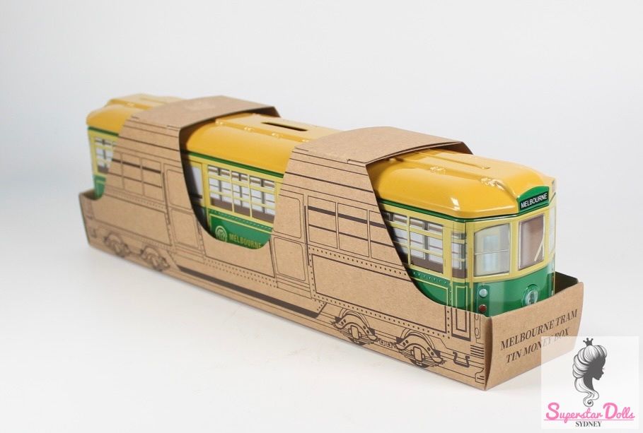 29cm Melbourne Tram Tin Collectable Money Box-Yellow