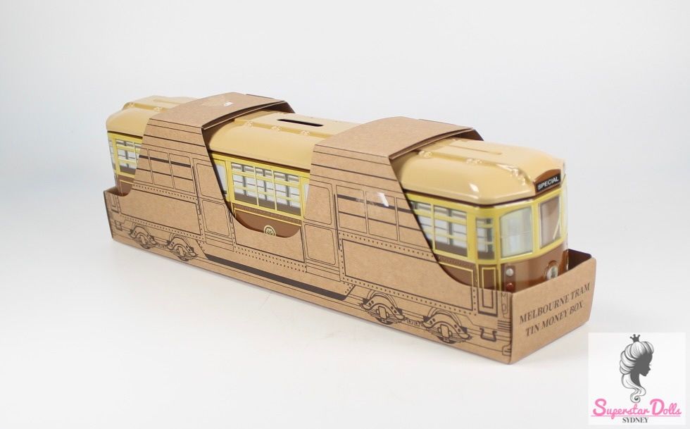 29cm Melbourne Tram Tin Collectable Money Box-Beige