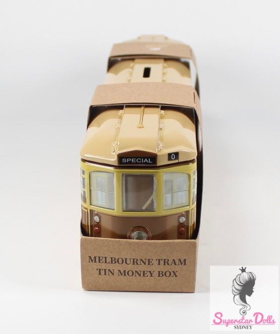 29cm Melbourne Tram Tin Collectable Money Box-Beige
