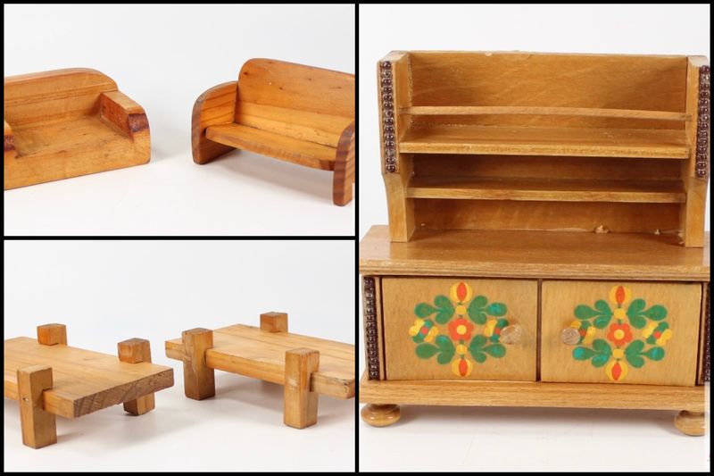 Vintage Wooden Dollhouse Furniture SET