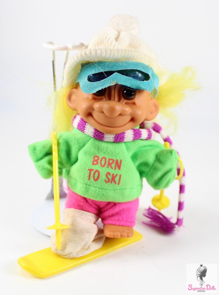 Vintage 90&#39;s Era &quot;Born to Ski&quot; 5&quot; Troll Dressed Doll