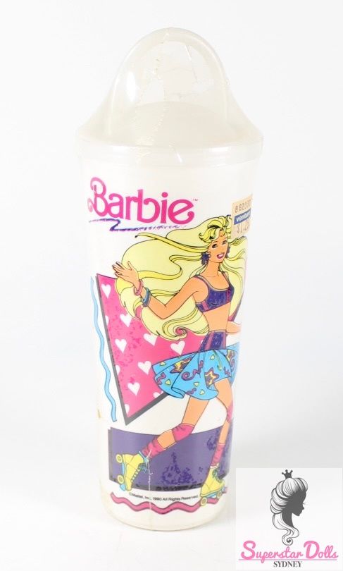 1990 Licensed Barbie Doll 17cm Plastic Cup/Straw Tumbler