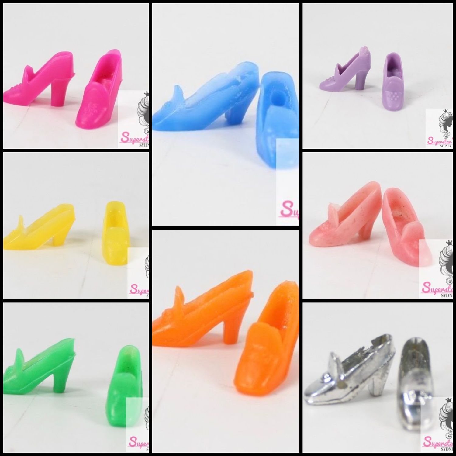 8 X Vintage 1960&#39;s MOD ERA Hong Kong Clone Barbie Doll Pilgrim Heeled Shoes