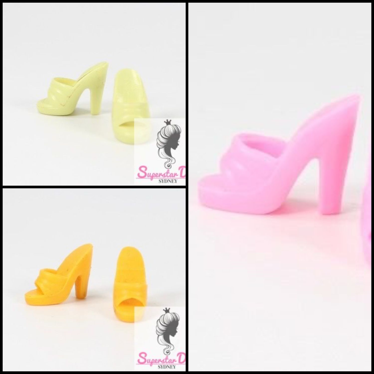 3 X Vintage 90&#39;s Era Genuine Mattel Barbie Open Toe Heeled Shoes