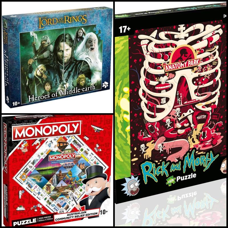3 x Winning Moves: &quot;Lord of the Rings/Monopoly/Rick &amp; Morty Jigsaw Puzzles LOT