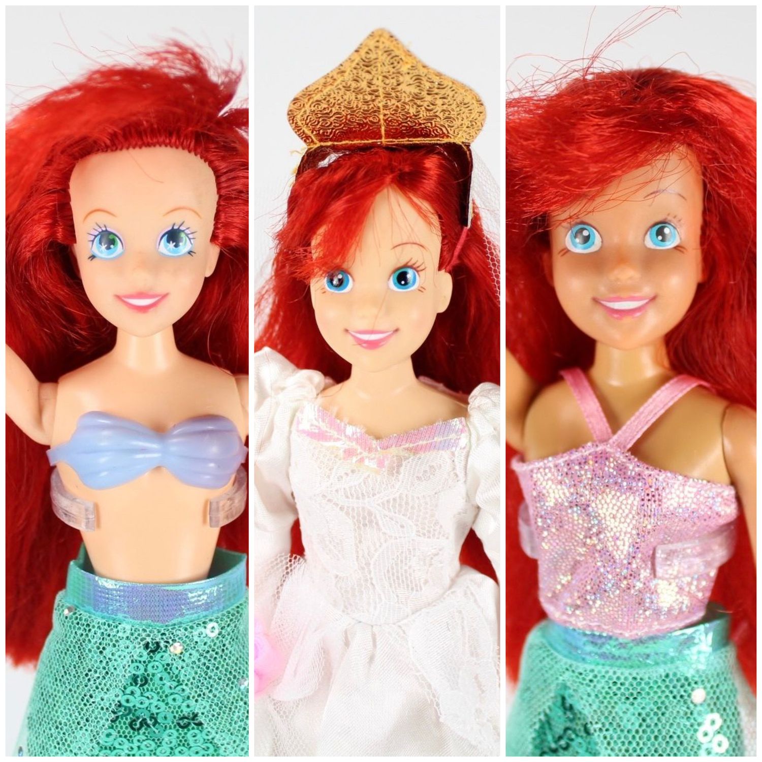 3 X 1991 Disney&#39;s The Little Mermaid Ariel Dressed Dolls by Tyco